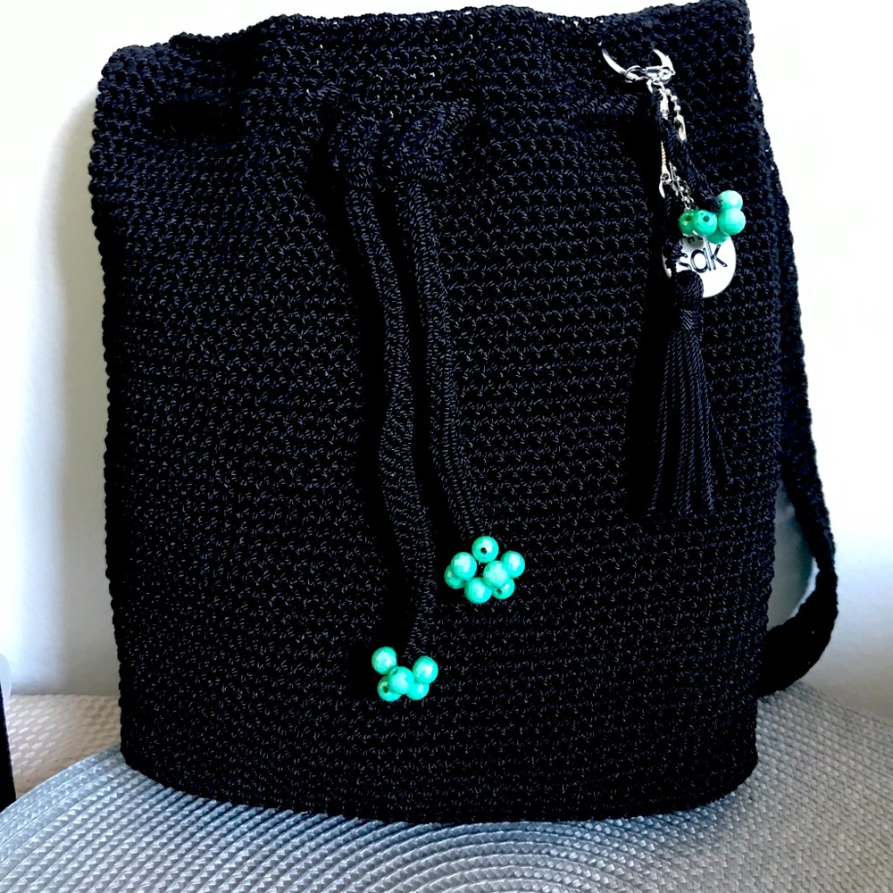 The SAK Black Crochet Hobo Style Bag